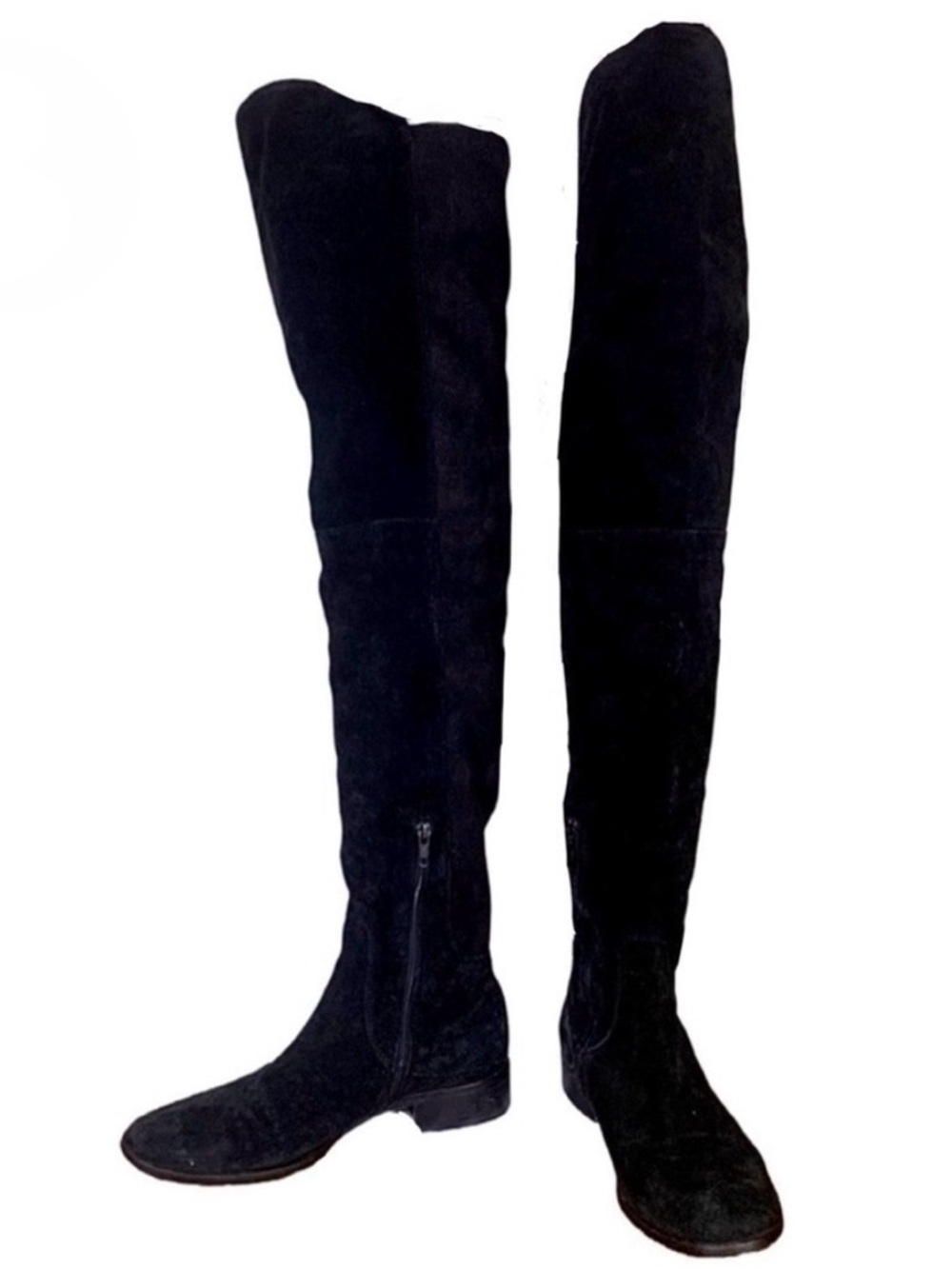 ALCHIMIA DI BALLIN BLACK SUEDE OVER THE KNEE LOW HEEL BOOTS (37.5)